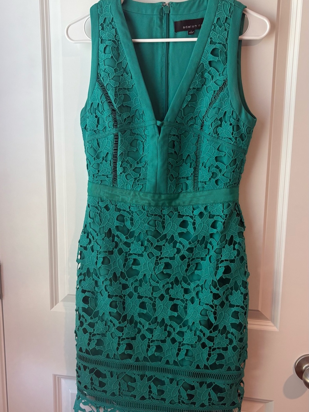 Adelyn Rae Teal Floral Lace V-Neck Dress